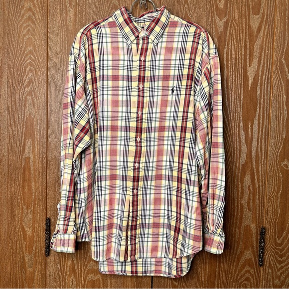 Ralph Lauren Casual Button Down Cotton Blake Plaid Mens Lg Long Sleeve Pony Logo - Picture 1 of 7